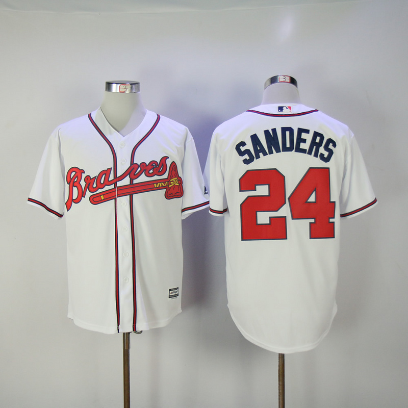 2017 MLB Atlanta Braves #24 Sanders White Game Jerseys
